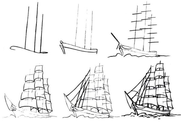 Корабль рисунок карандашом
