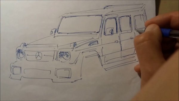 Рисунок карандашом машины Гелендваген