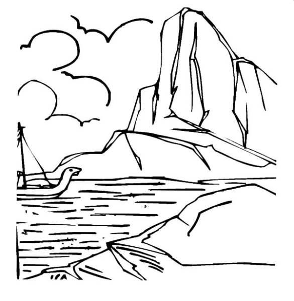 Раскраска горы и море