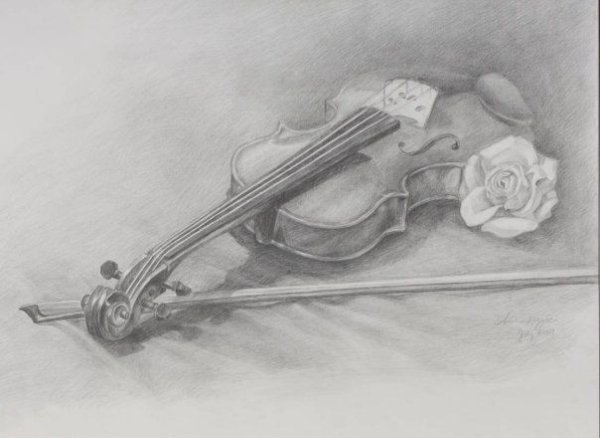 Натюрморт со скрипкой карандашом