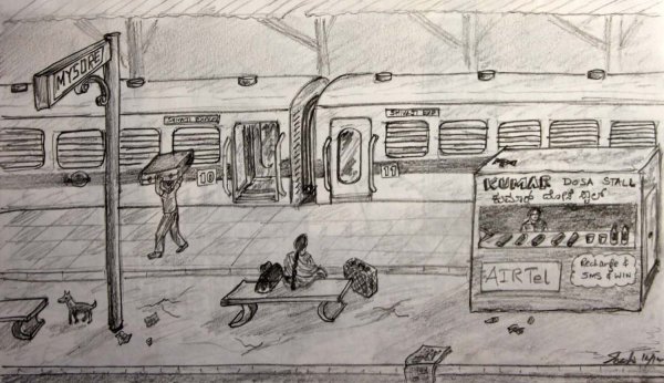 Поезд на станции рисунок