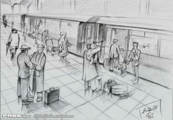 Наброски людей на вокзале