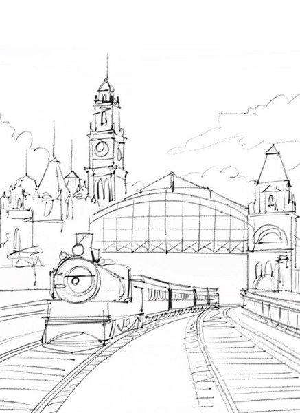 Вокзал рисунок карандашом