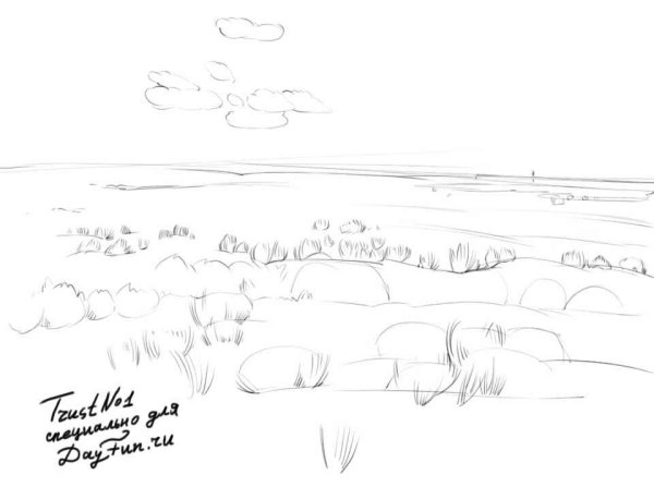 Пейзаж набросок для детей