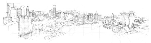 Панорама города карандашом