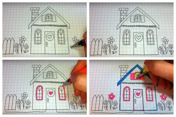 Поэтапное рисование дом