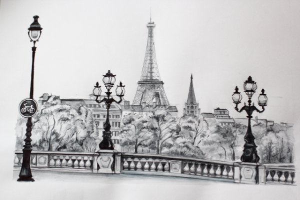 Париж Графика черно белая
