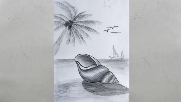 Морской пейзаж в графике