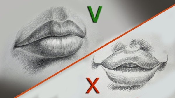 Приоткрытые губы карандашом