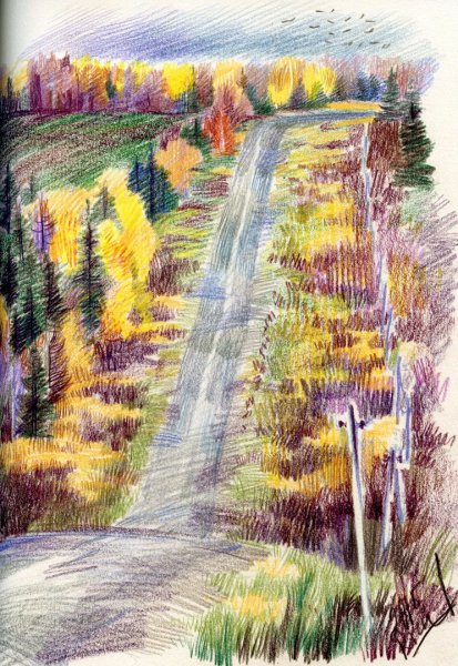 Пейзаж цветными карандашами