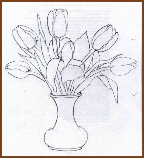 Рисование тюльпаны в вазе