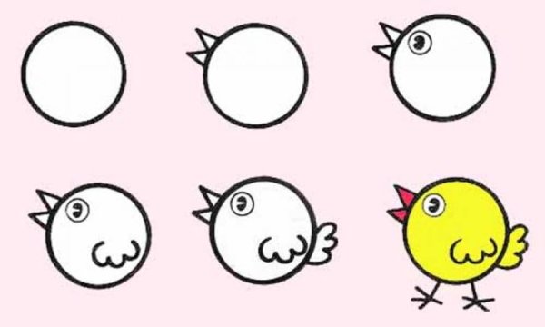 Пошаговое рисование цыпленка
