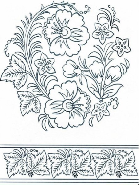 Эскиз росписи жостовского подноса