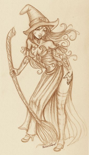 Ведьма рисунок карандашом
