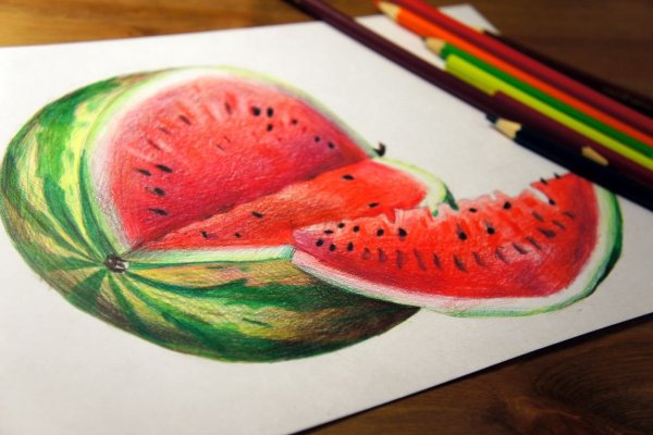 Арбуз цветными карандашами