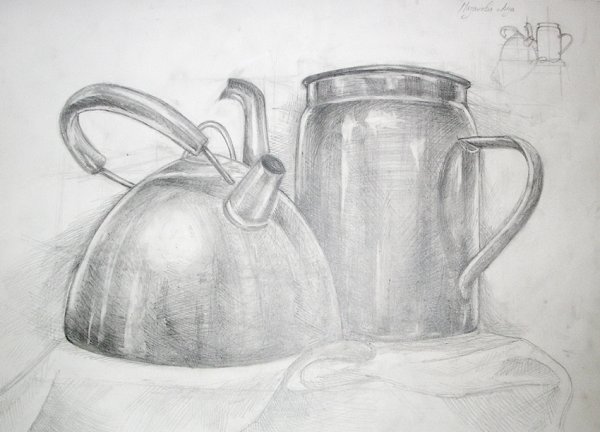 Металлический чайник карандашом