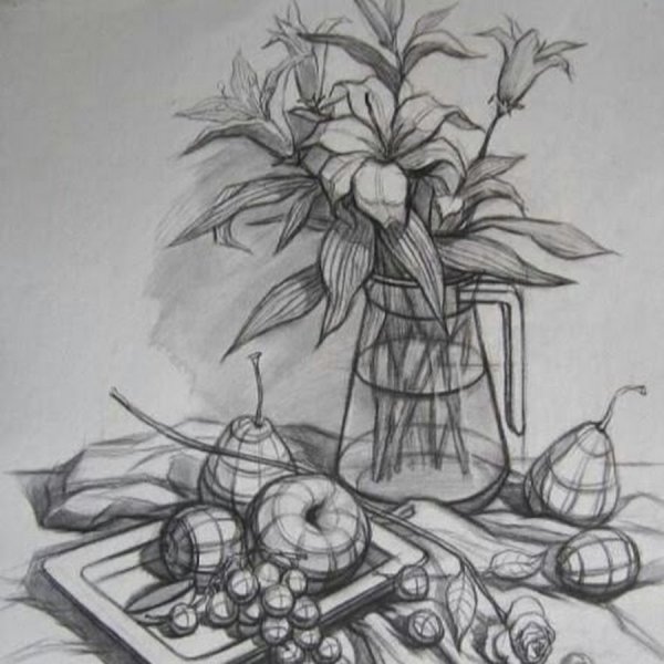 Натюрморт с цветами карандашом