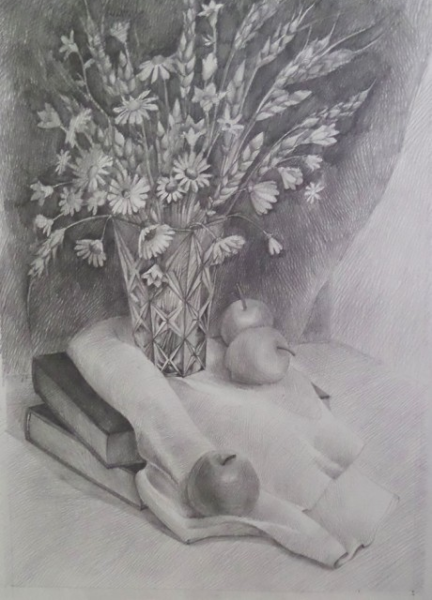 Натюрморт с цветами карандашом для начинающих