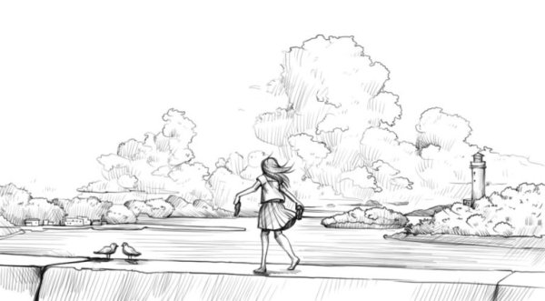 Пейзаж с человеком карандашом