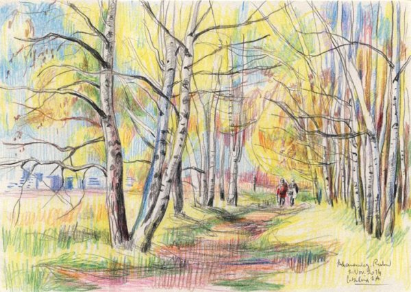 Осенний пейзаж цветными карандашами