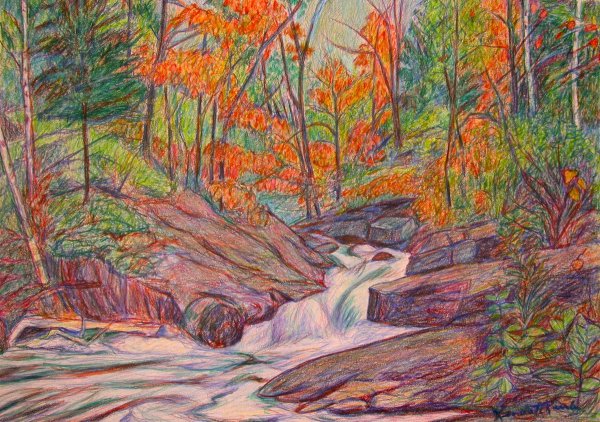 Пейзаж цветными карандашами для детей 5 лет