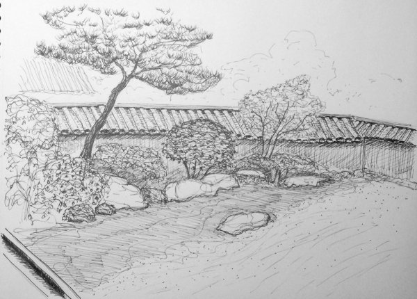 Японский сад карандашом