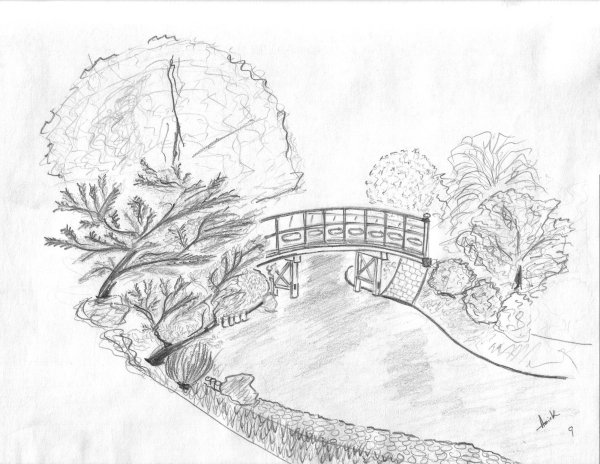 Японский домик карандашом