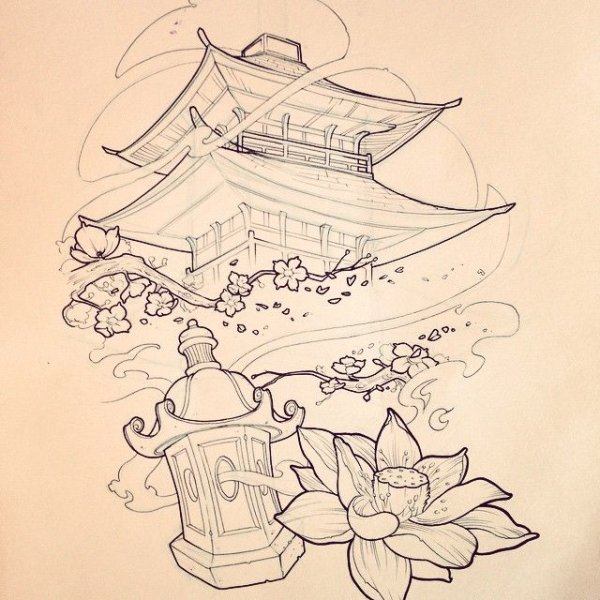 Японский сад рисунок