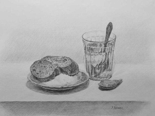 Натюрморт тарелка карандашом