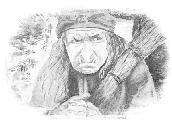 Портрет бабы яги карандашом