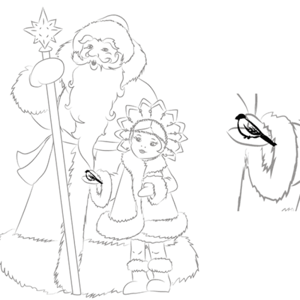 Дед Мороз и Снегурочка рисунок карандашом