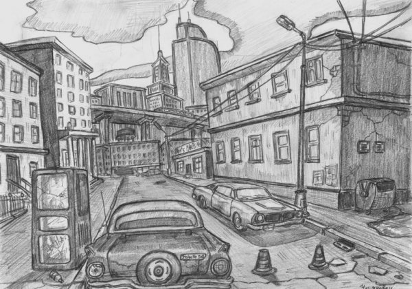 Город рисунок карандашом