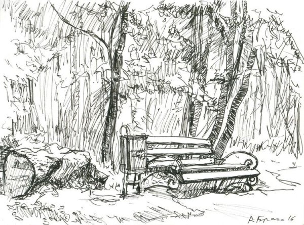 Лавочки в парке в графике