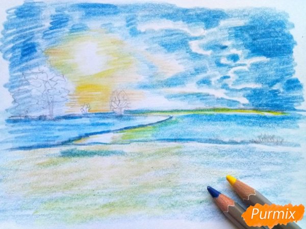 Зимний пейзаж карандашом