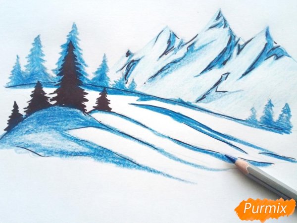 Зимний пейзаж рисунок легкий