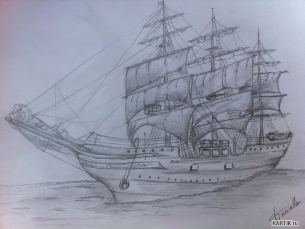 Корабль рисунок карандашом
