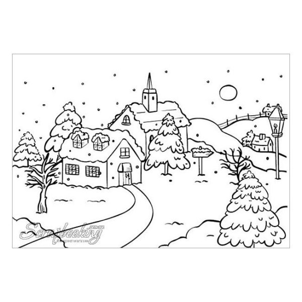 Зимний пейзаж раскраска