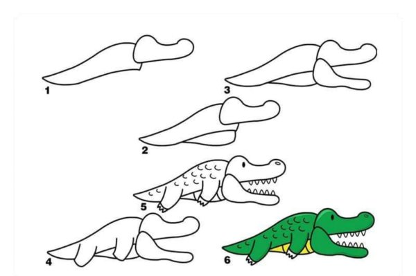 Поэтапное рисование крокодила для детей