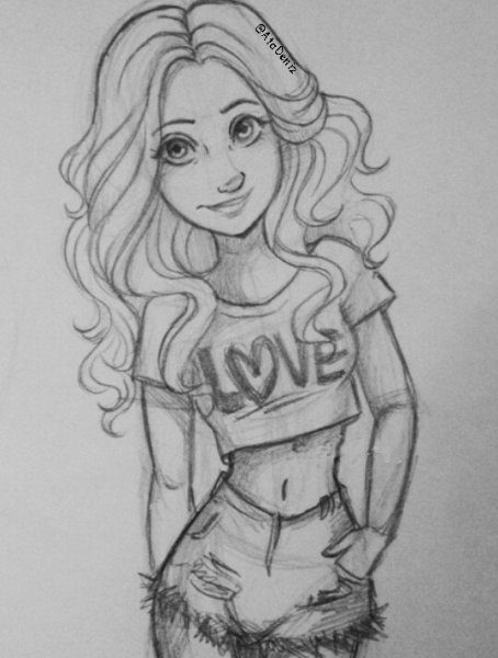 Красивая мультяшная девочка в карандаше