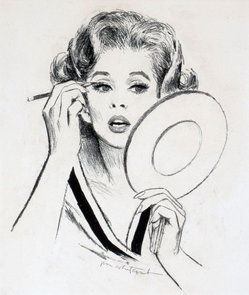 Зарисовка девушка с шляпой