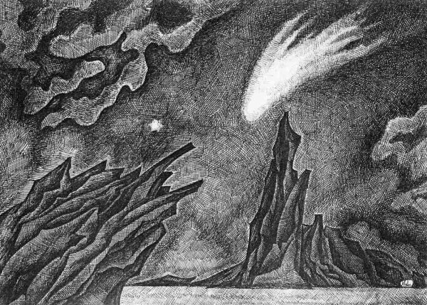 Гравюра падает Комета