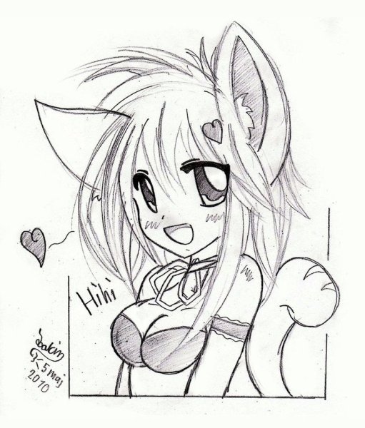 Аниме для срисовывания девочка кошка