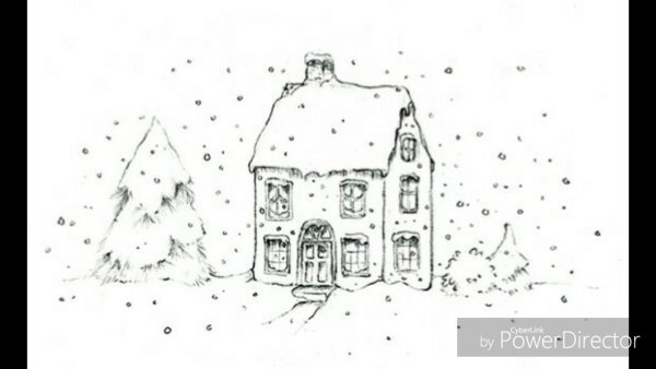 Скетч зимний домик