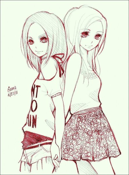 Подружки рисунок карандашом