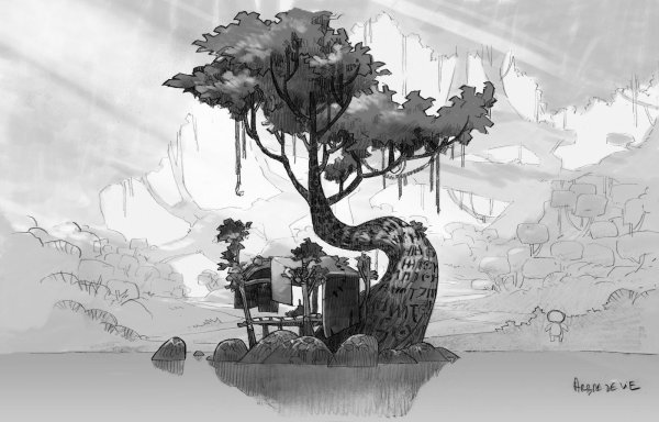 Фантастический пейзаж в графике