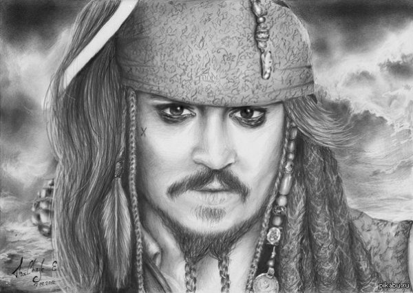 Капитан Джек Воробей карандашом срисовка