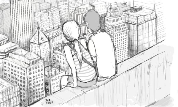 Человек сидит на крыше рисунок