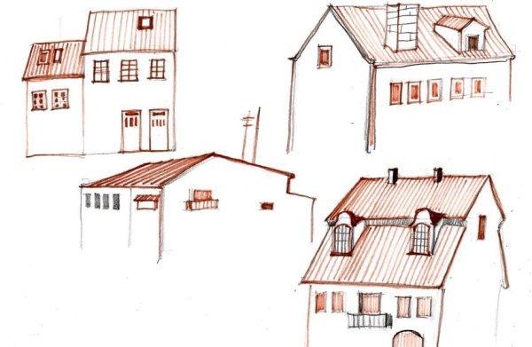 Крыши домов карандашом