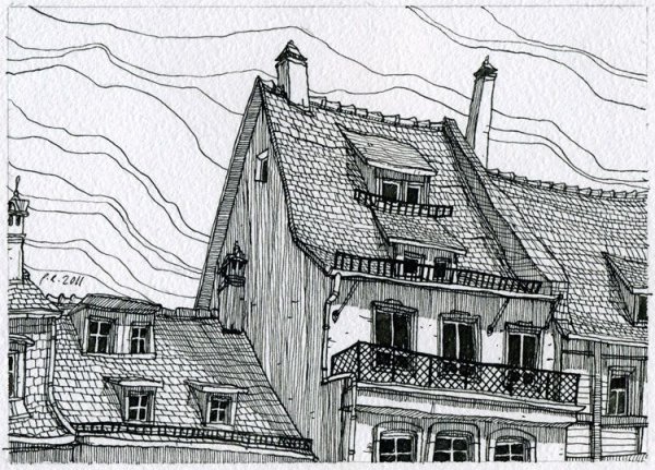 Крыши домов карандашом