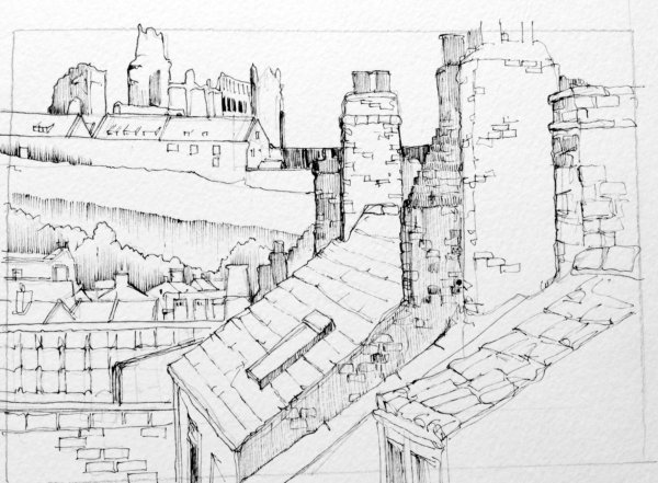 Набросок крыши карандашом